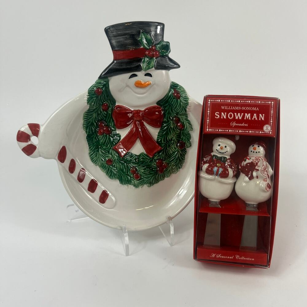 Snowman Service Set Platter Spreaders Fitz & Floyd Williams-Sonoma Holiday Table